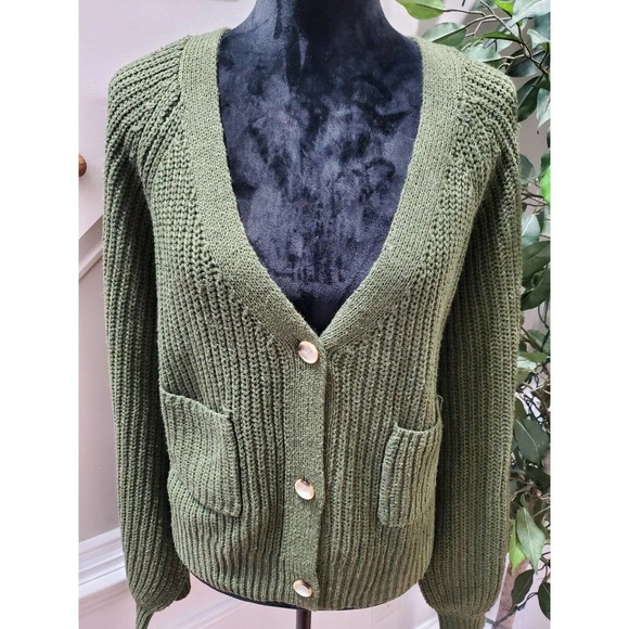 Cozy Casual Women's Green Polyester Long Sleeve Buttons Front Knit Sweater 2X/3X - Picture 6 of 11